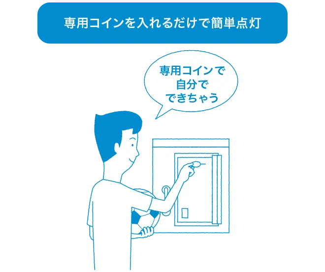 コイン投入式のアイ 照明自動点灯盤は専用コインを入れるだけで簡単点灯