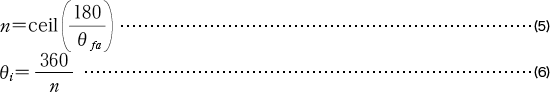 n=ceil(180/θfa)…(5) θi=360/n…(6)